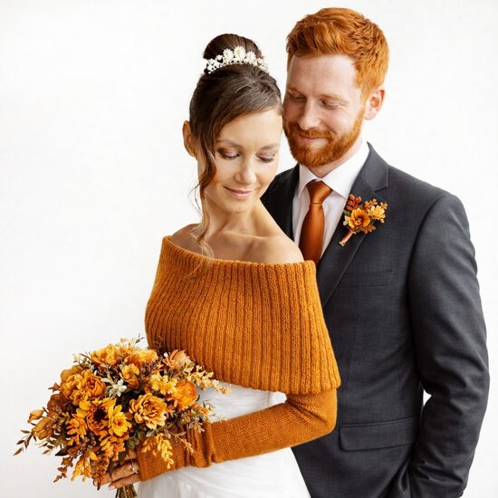 Knitted Bridal Cover Up Copper Color, Knit Shoulder Wedding Shrug, Winter Bridesmaid Wrap, code WO1